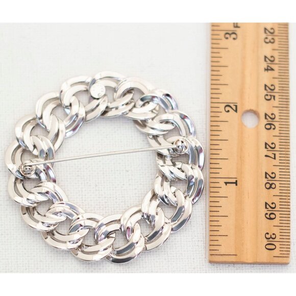 Vintage Double Curb Chain Ring Brooch by Monet - T14 - Picture 2 of 2